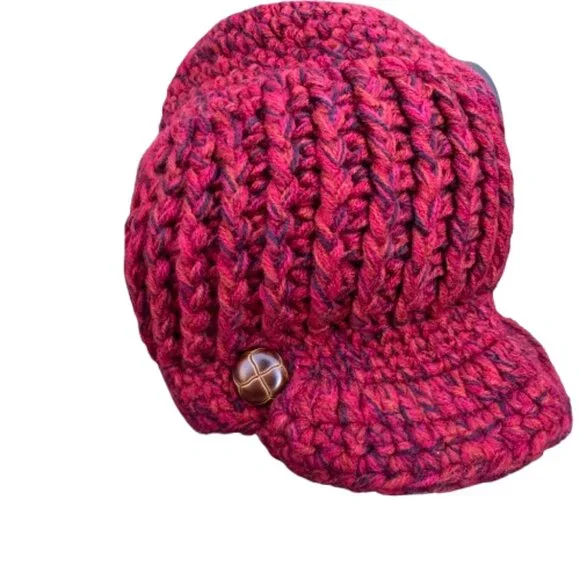 C.C Exclusives Crochet Chunky Knit Newsboy Hat Red Slouchy Baker Boy - Picture 3 of 7